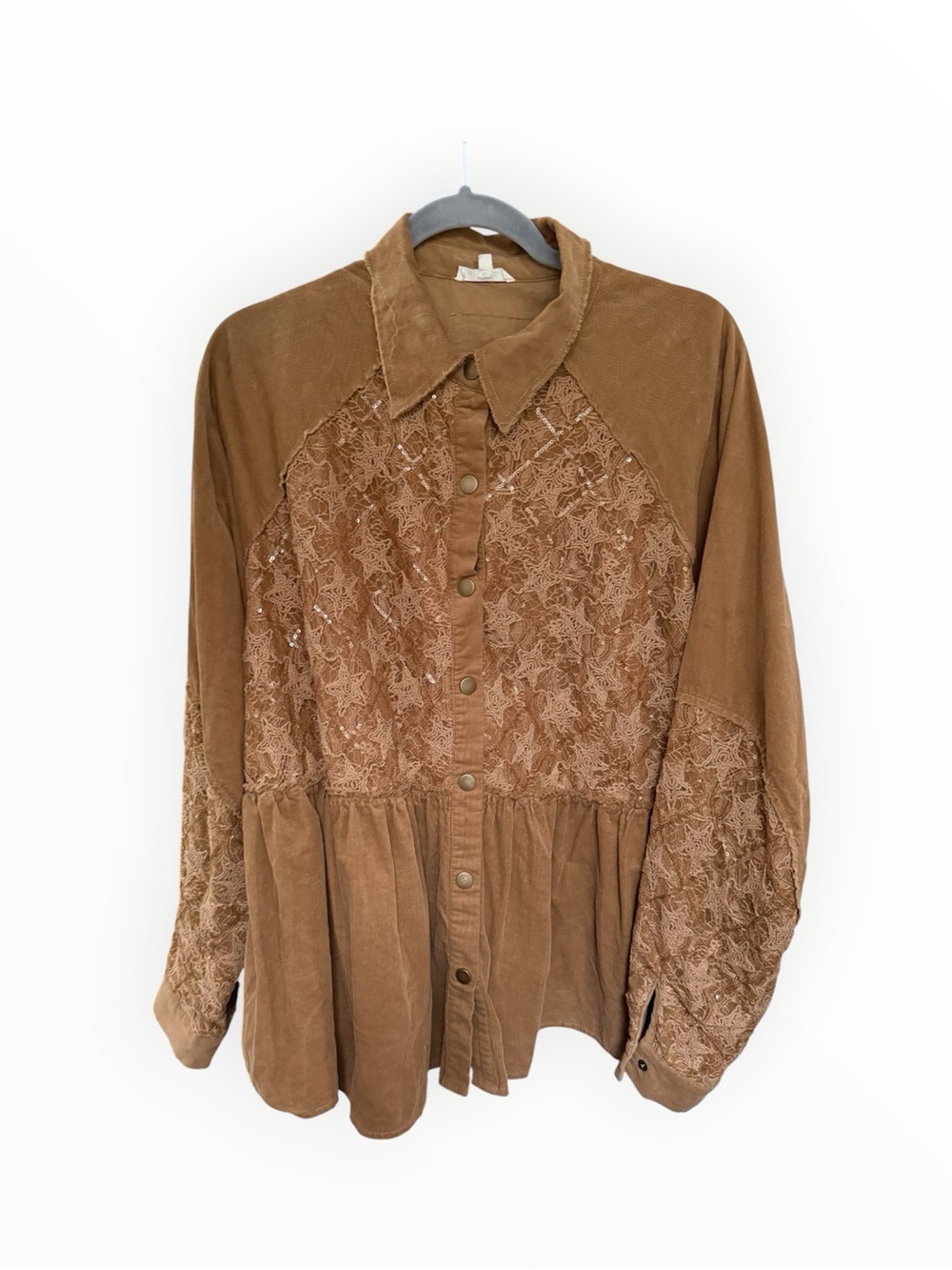 Easel Los Angeles corduroy mixed-media button down shacket with star detail